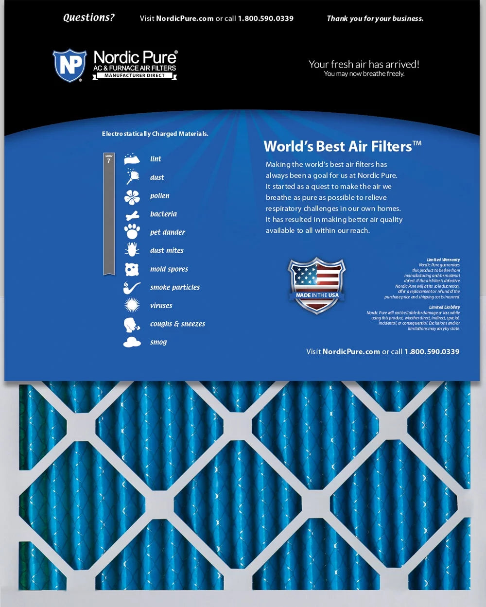 Pack Pure Pleated Air Filters 3 MERV Nordic 16x30x2 7