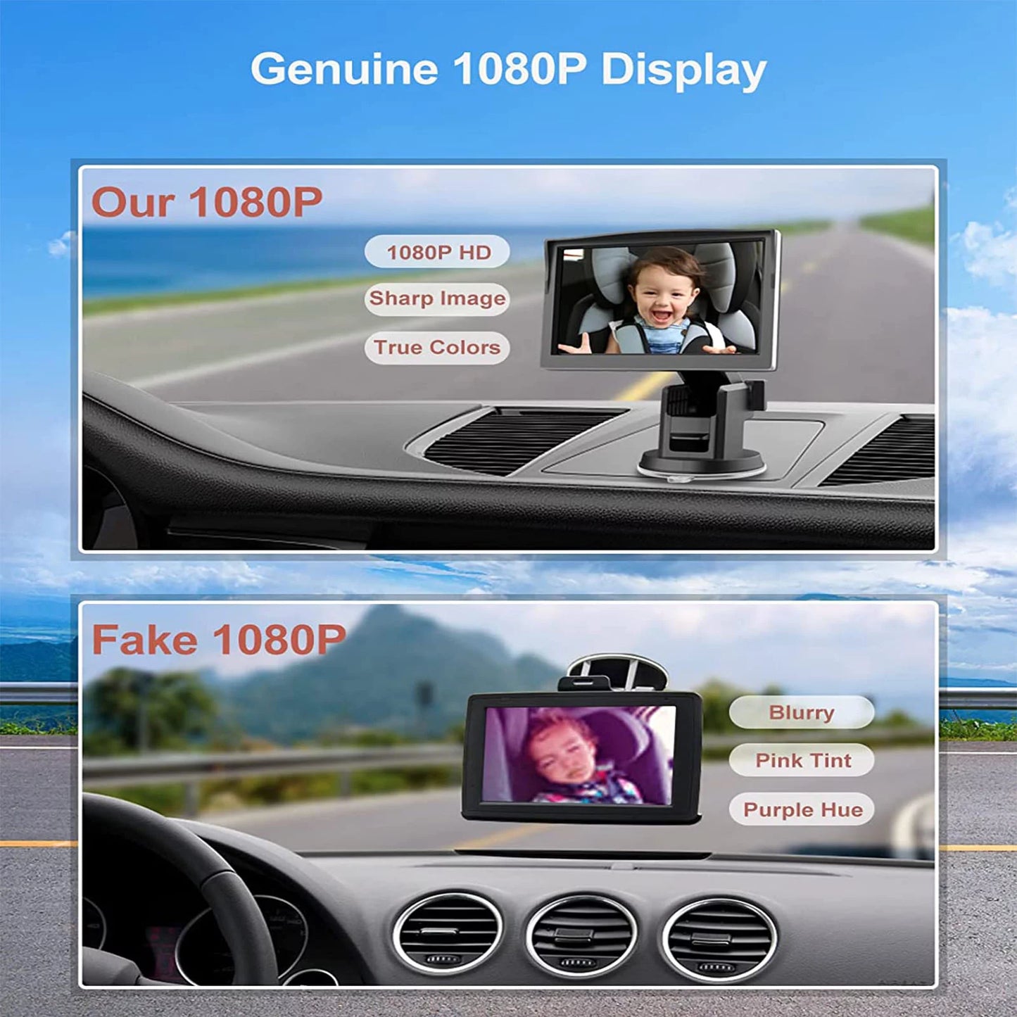 Camera Luosen for 5 Infant 1080P, Facing Rear with Inch Safety Mirror Baby HD Kit Back Baby Night Travel Vision, Car Clear Monitor, Seat Camera Car Newborns