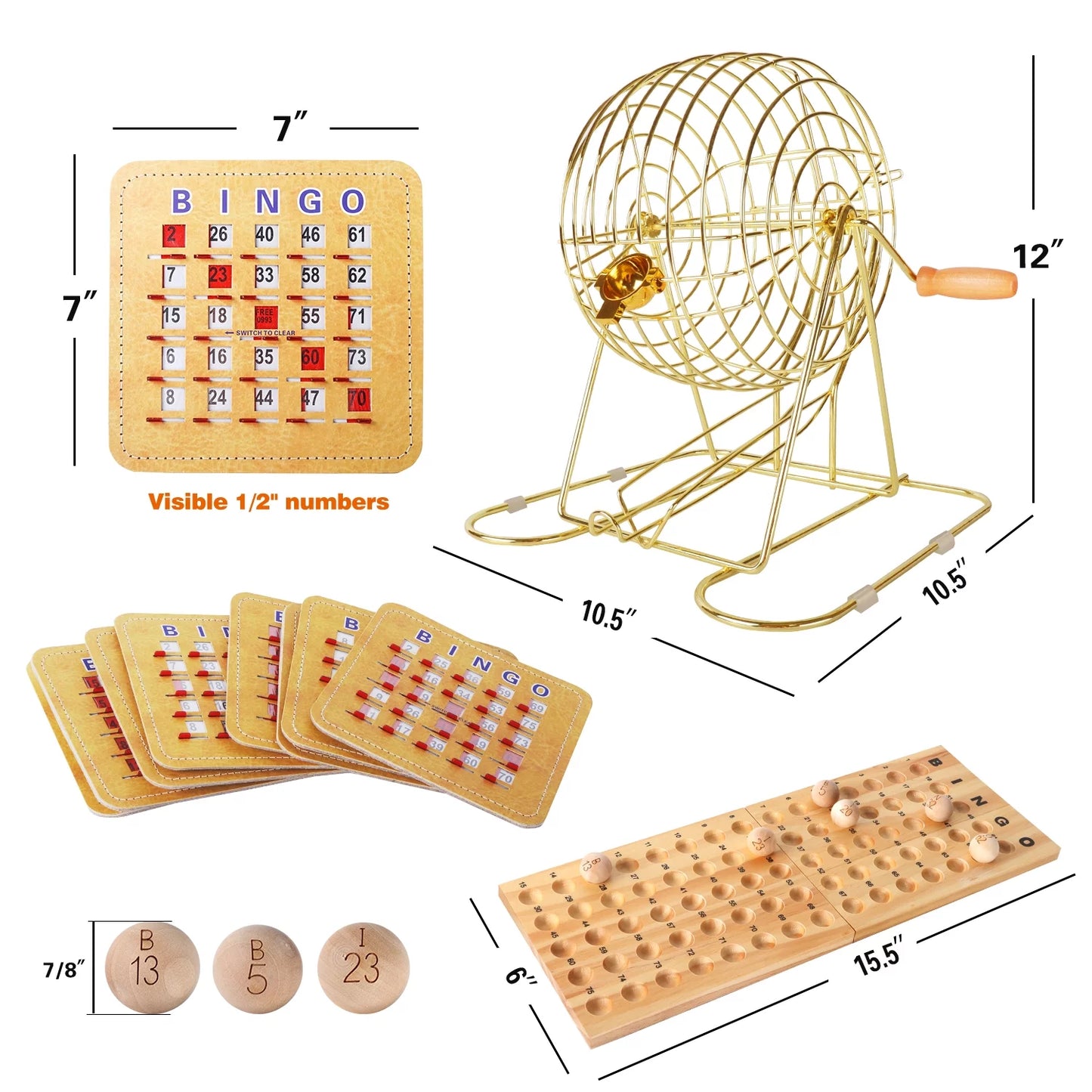 Balls Set Deluxe Bingo Bingo Shutter Bingo Family with & GSE Gold Cage, Cards. and Expert Game Bingo for Sports and Party Masterboard, Wood Wood Games Kids, Great Adults