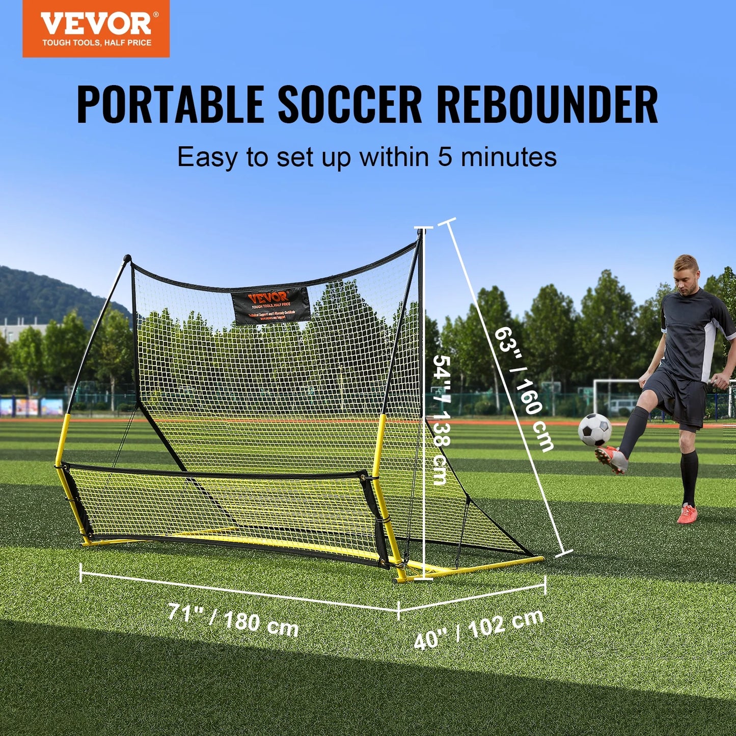 Portable Trainer Rebounder BENTISM Portable Soccer Soccer 2-IN-1 71"x40" Net Bag