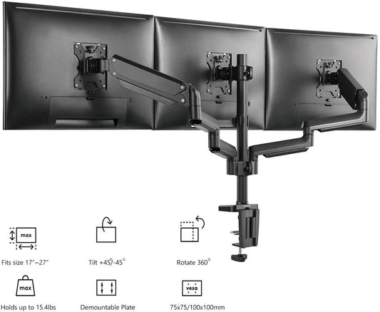 up Monitor Weight Stand for LCD Fully Desk 15.4lbs Premium Display Adjustable Triple to Gas 27 Capacity inch, Spring Mount