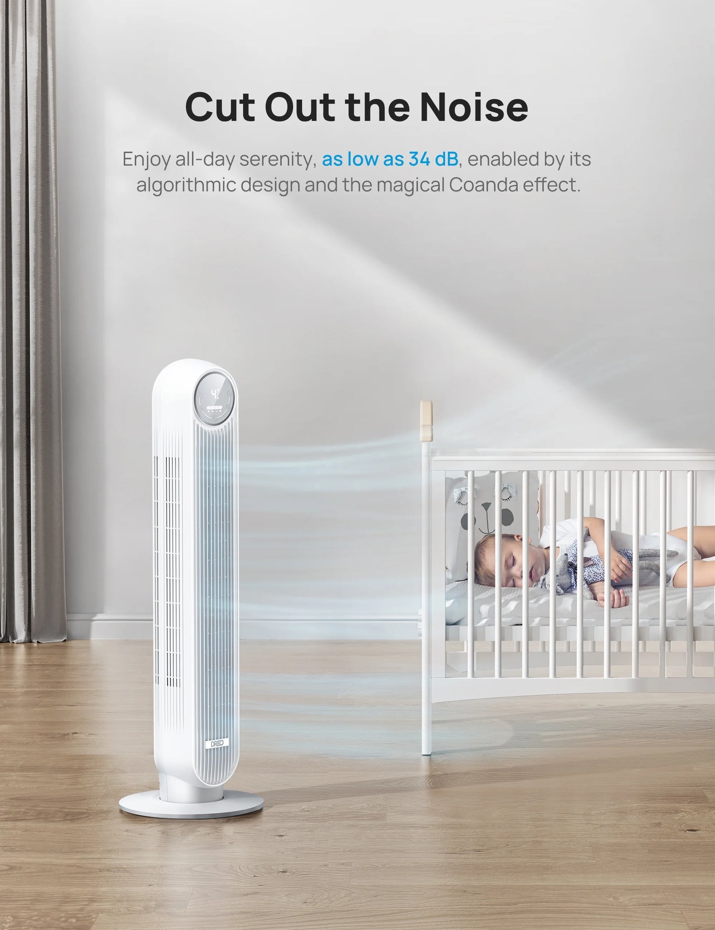 Control, 4 Speeds, Fan, Oscillating, Remote, with Voice Smart Dreo Tower 4 Modes, Fan Quiet Timer，white 90° 8H WiFi