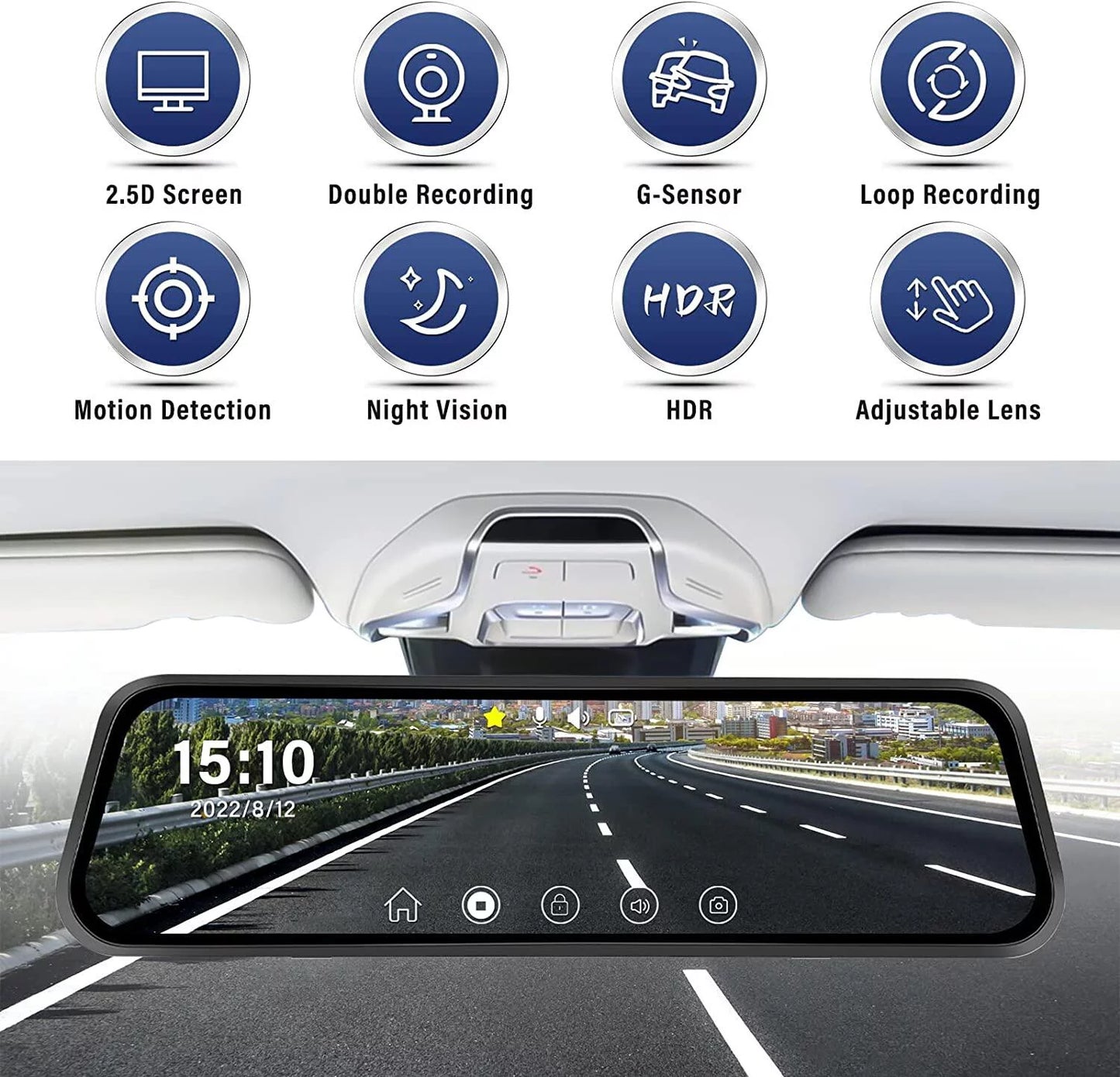 Card 32GB Vehicles Parking Night Cameras View Mirror Car 9.66" and Monitoring,with Podofo Dash Vision Front Screen for Cam Touch Rear Dual