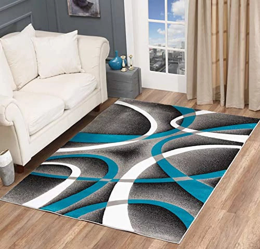 Modern Rug Accent Bedroom (Turquoise) Glory Area 4x6 4816A Contemporary Collection Grey Dining Carpet Swirls Rugs Living Sevilla Room