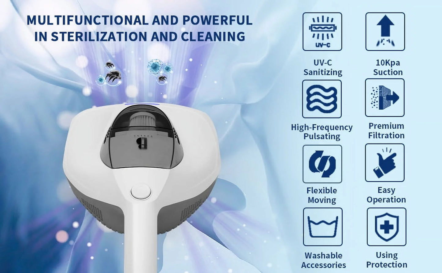 Cleaner remove with Pulsating Sanitizer Allergen Vacuum Allergens/Bacteria/Mite Kills Handheld Pad&True UV Large HEPA Hair/Dust