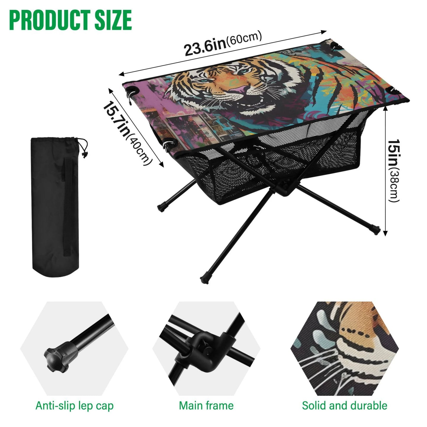 Picnic Storage Compact BBQ Tiger Table Hiking Abstract Foldable Beach for Fishing Camping Table Bag Portable Table Outdoor with