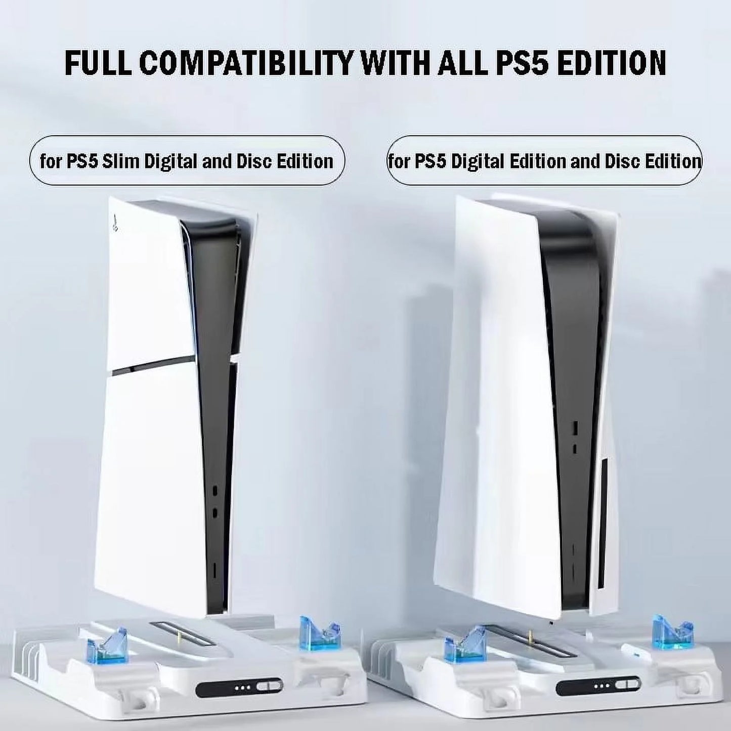 Station Accessories-White Cooling for Controller Slots Game Console Game Console with PS5 Station Game Charging Stand Slim Dual