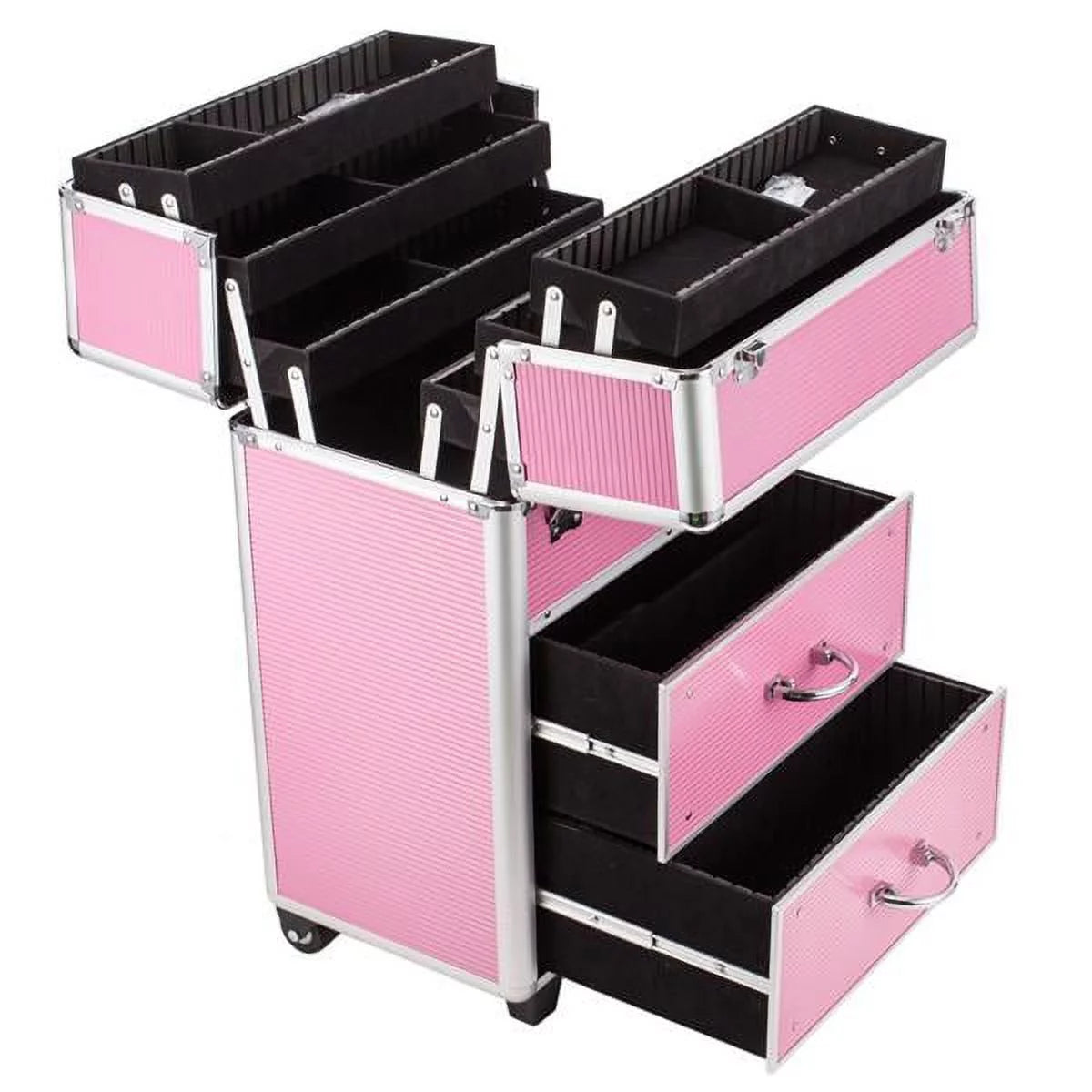 Lockable Tier with Cosmetic Train Case 4 Extendable Pink Trays Miekor Makeup