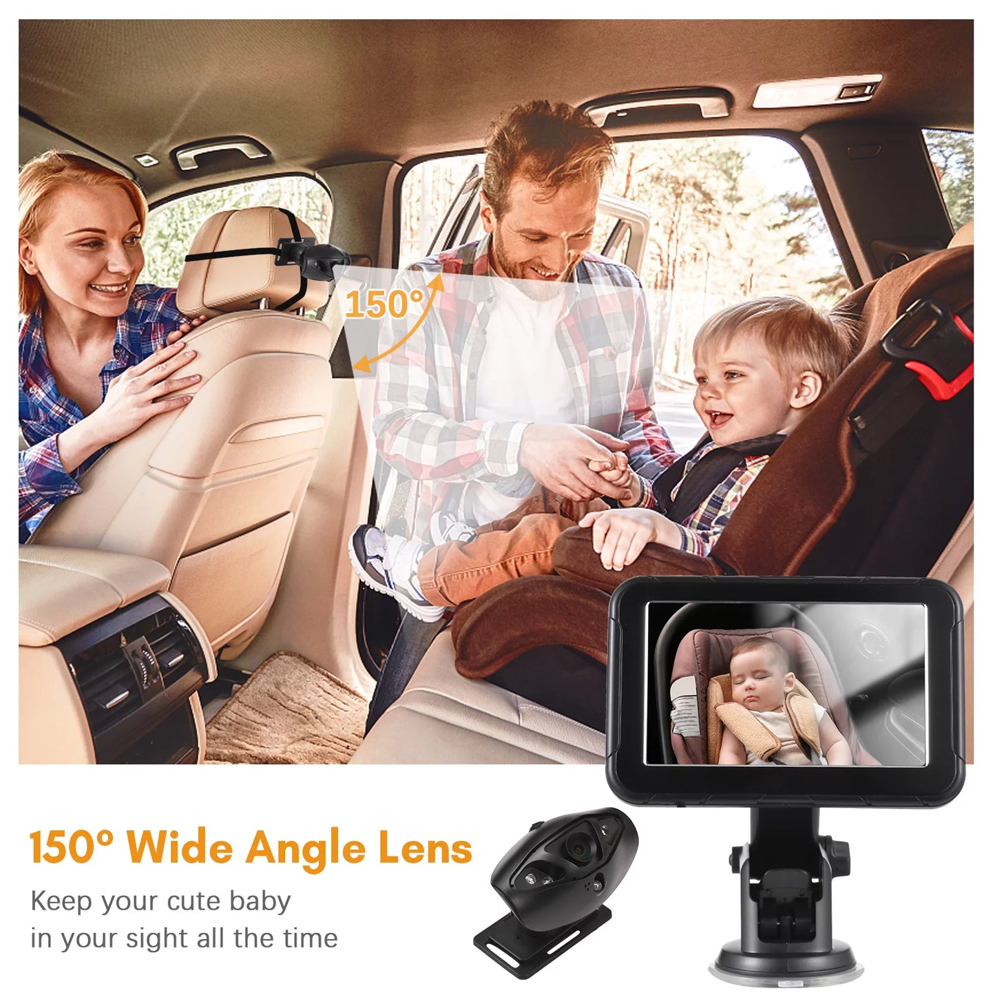 Wide for 150° High Rear Car Seat, 5 Resolution Display, Facing Vision-Invigilator Camera Mirror Night View, Dcenta Baby Inch