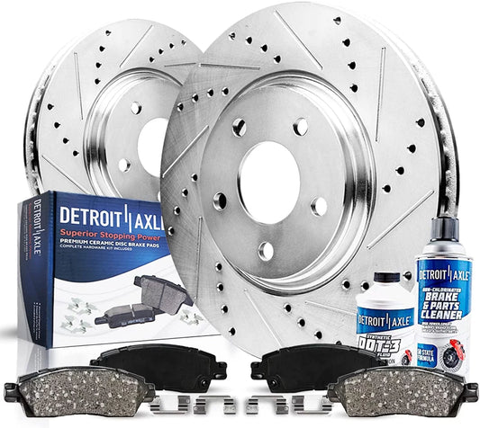 2016-2020 Disc - Fe Drilled Detroit Santa Front Pads: Replacement Brake Ceramic Rotors Rotor & Sport Kit Brake Slotted Axle Kia Hyundai Brakes 2017-2018 12.6" Sorento for