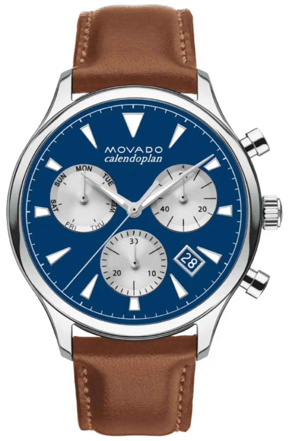 Blue Movado Strap Dial Watch Heritage 3650113 Men's Leather