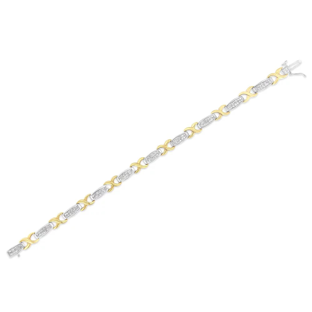 Bracelet Tennis 14K White 2 Yellow Invisible-Set and Gold Carat TDW X-Link Diamond (G-H, SI1-SI2)