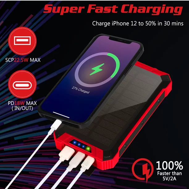 15W Portable Cables Battery Solar C Inputs Xiaomi Redmi Outputs Qi Wireless Bank Built-in USB 4 IPX4 Flashlight 5V/3A External 5G Waterproof Port 3 K30i Charger with LED Power 6 Solar For 20000mAh