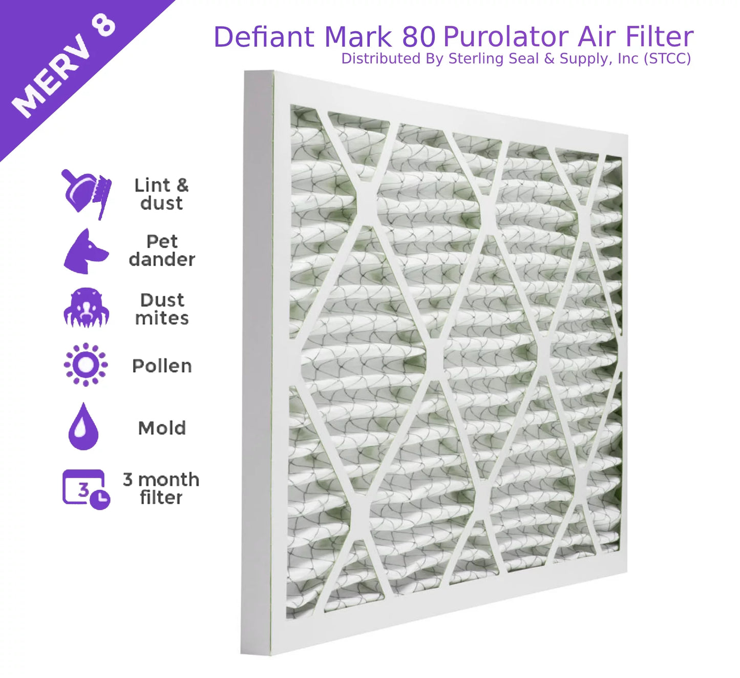 Air DMK80 14x14x1, Extended (6 MERV 8, Pack) Surface Purolator Filter, Mechanical Pleated