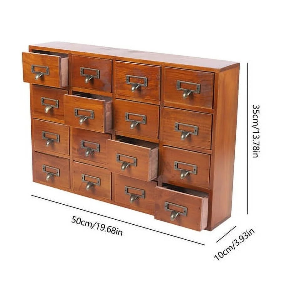 Retro Storage Apothecary Wood Desk Drawer Cabinet Drawers Box 16 Organizer