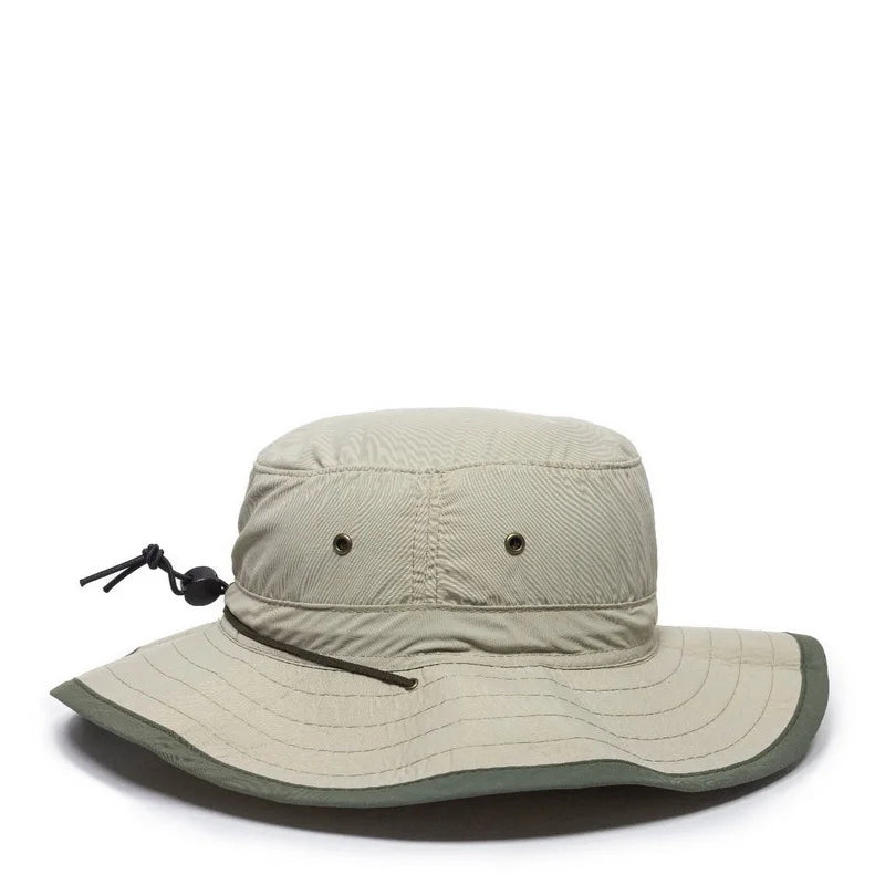 Leather Explorer Khaki Hat Outdoor BH-600 Sunblock Cord Chin Cap