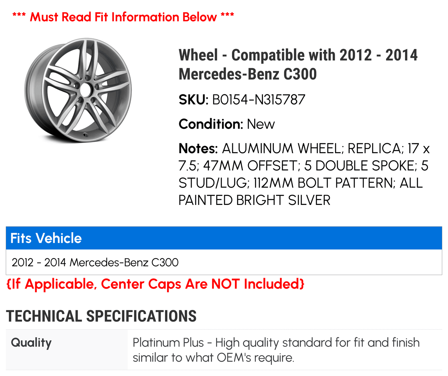 Mercedes-Benz C300 2014 Compatible 2013 with Wheel - 2012 -