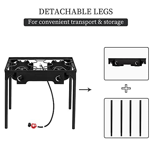 Backyard Gas BTU Outvita Legs, and Knobs Removable Temperature Control Frying Cooker Camping for Burner BBQ, Stove Cooking, 150,000 Cooking, Outdoor Baking Propane for with 2