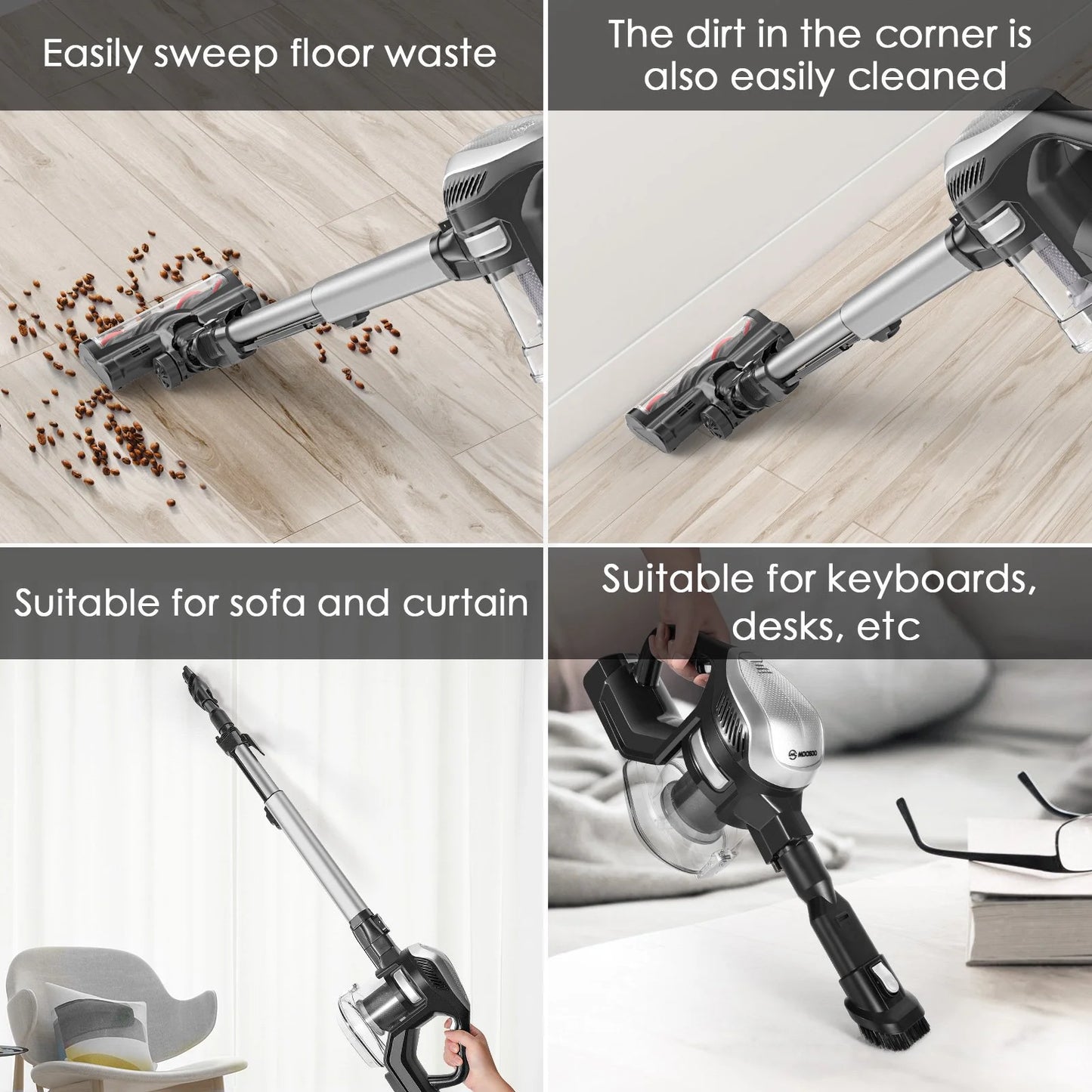 Vacuum 4-in-1 MOOSOO Cleaner Stick Cordless Vacuum Lightweight