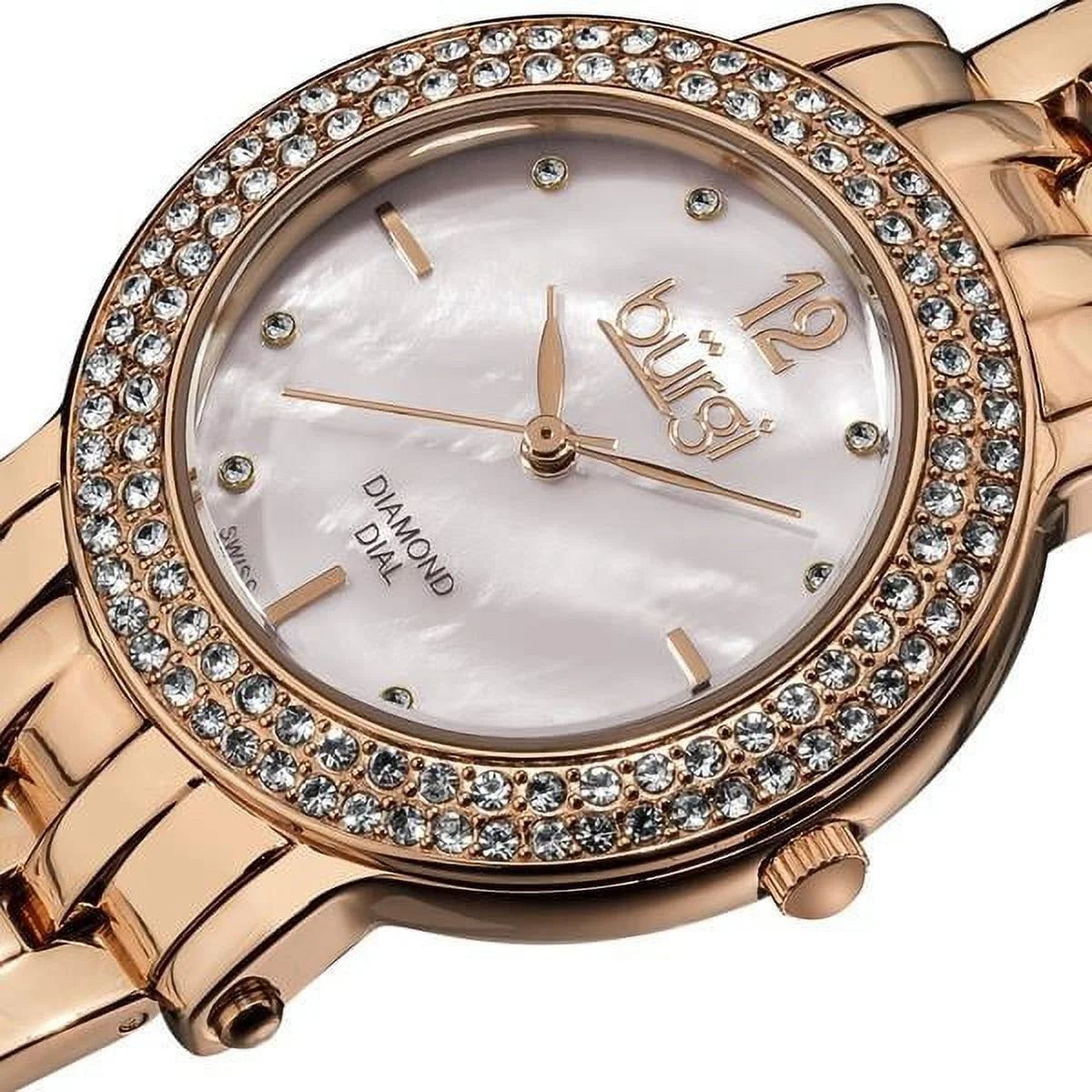 Dial Watch Steel Diamond Rose-Tone Women's of Mother Pearl Stainless Bracelet