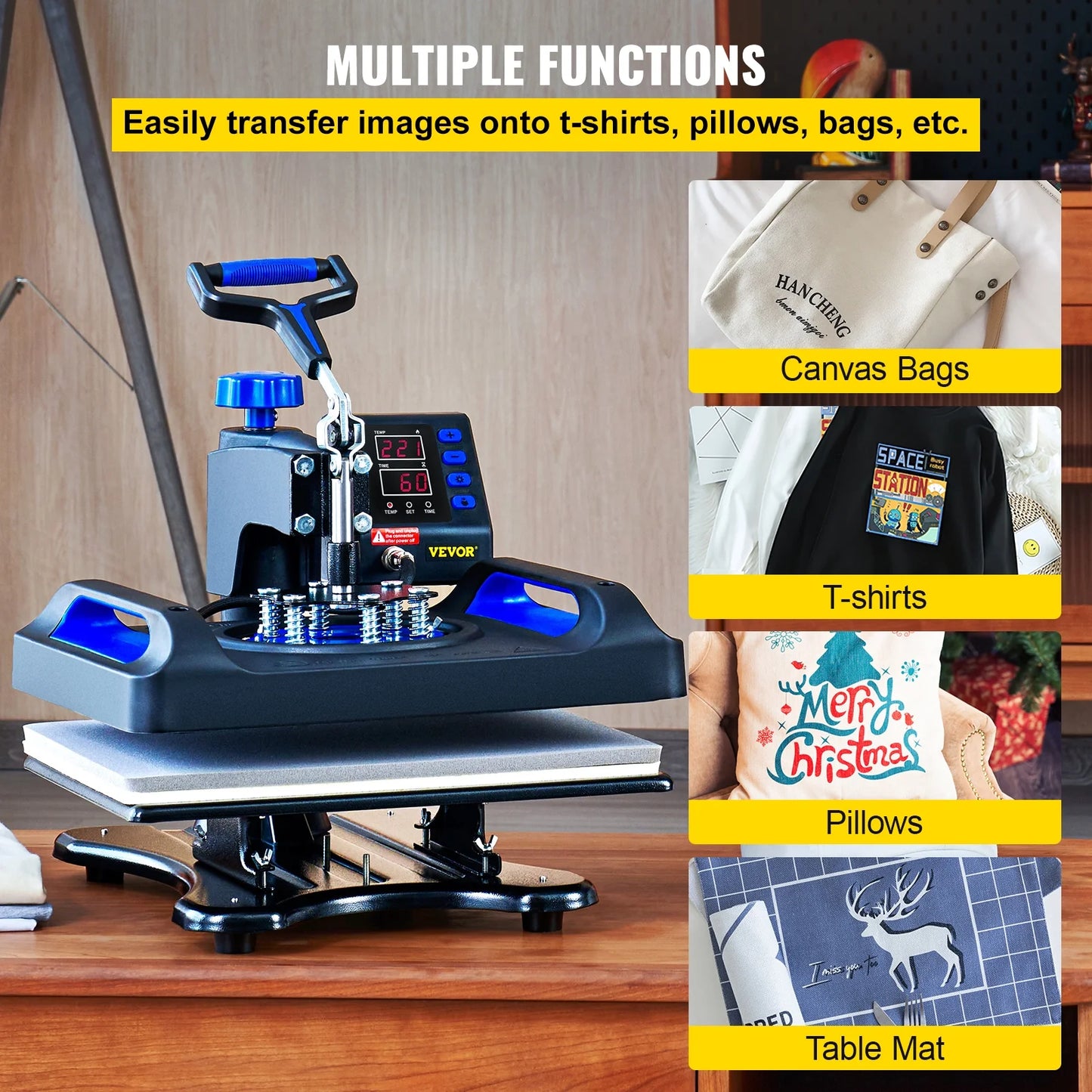 x 360 Blue Surface, Bag, Fast Press Heating Pillow, T-Shirt Away Pressing with Swing Vinyl 15" Printer Anti-Scald Canvas Machine, Heat Sublimation 12" BENTISM Transfer Digital Machine,