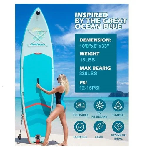 With Accessories & Backpack, Deck Premium Inflatable Paddle Leash, & Pump,Wide SUP Paddle, Stance, Adults Comfort Hand Non-Slip Youth for Stand Boards Up 10'8''*33"*6"