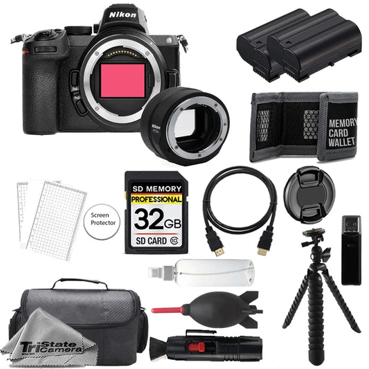 Camera Adapter+ Mirrorless Mount Accessory + Battery+ II (Body) w/ FTZ Digital Nikon Tripod- Extra 32GB Kit Z5