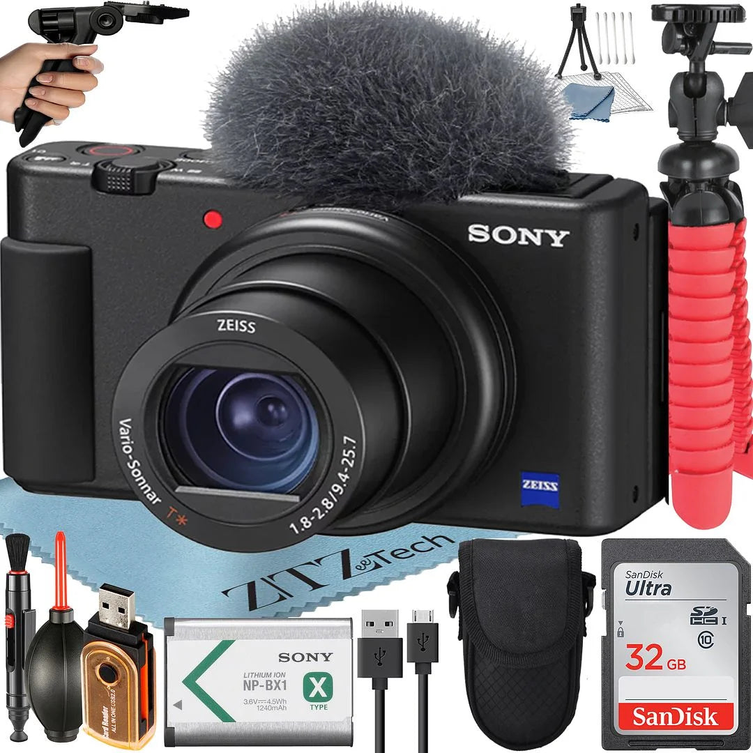 Sony ZV-1F Memory + with Card Camera ZeeTech SanDisk (Black) Bundle Accessory 32GB Tripod Vlogging +