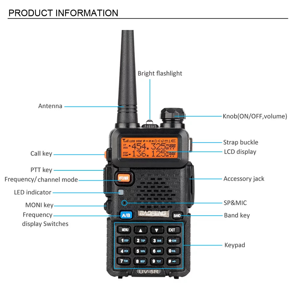 5W mAh Walkie Radio Band UV-5R two Dual FM RF 1800 Talkie UBesGoo Ham Radio Way Baofeng