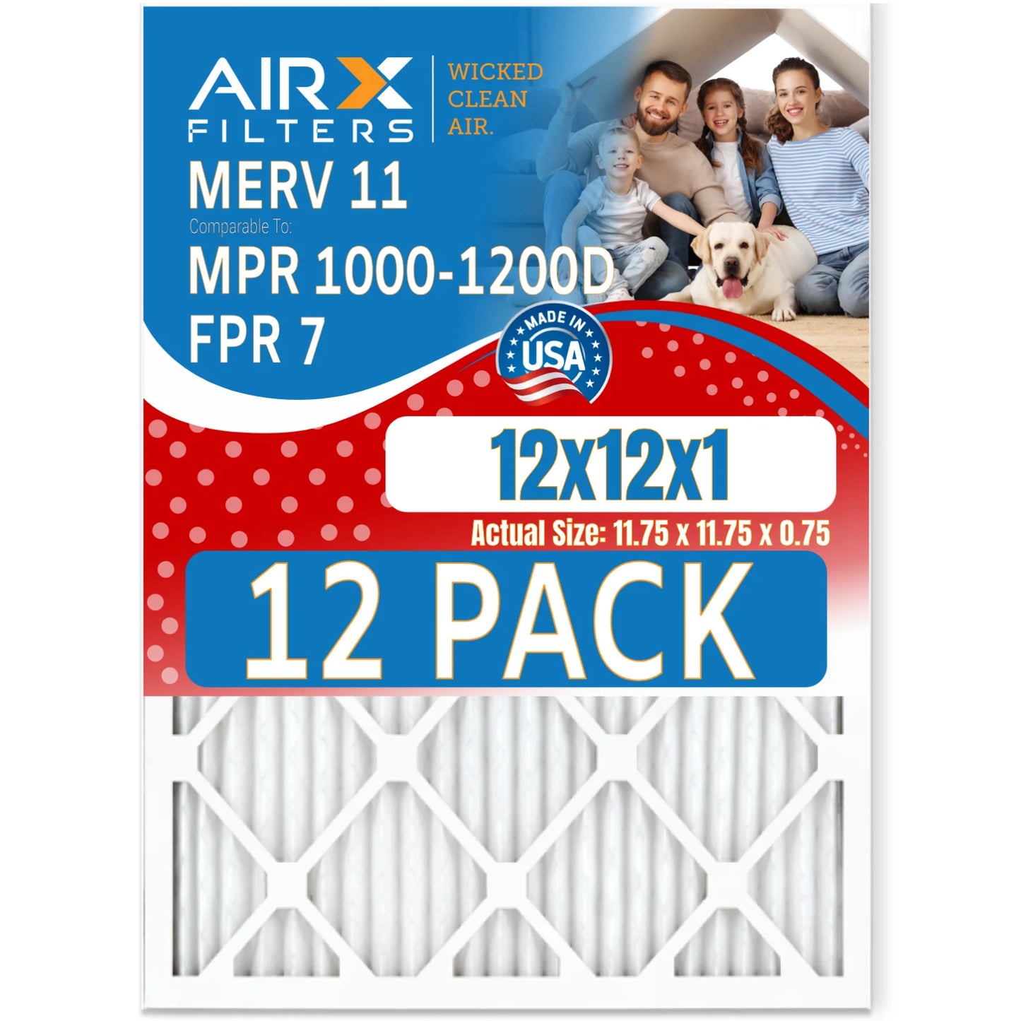 CLEAN - Made MPR Pack FPR Filters Rating, AIRX FILTERS to by Comparable & AIR. 11 MERV 1200 Furnace 12x12x1 MPR WICKED 1000, USA in Filter of 7 12 Air