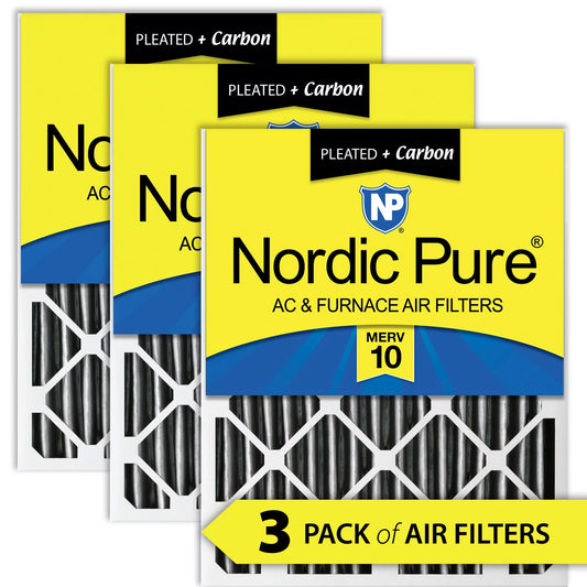 3 Pleated Pack Air Pure Carbon 10 24x24x2 Furnace Filters Nordic MERV Plus