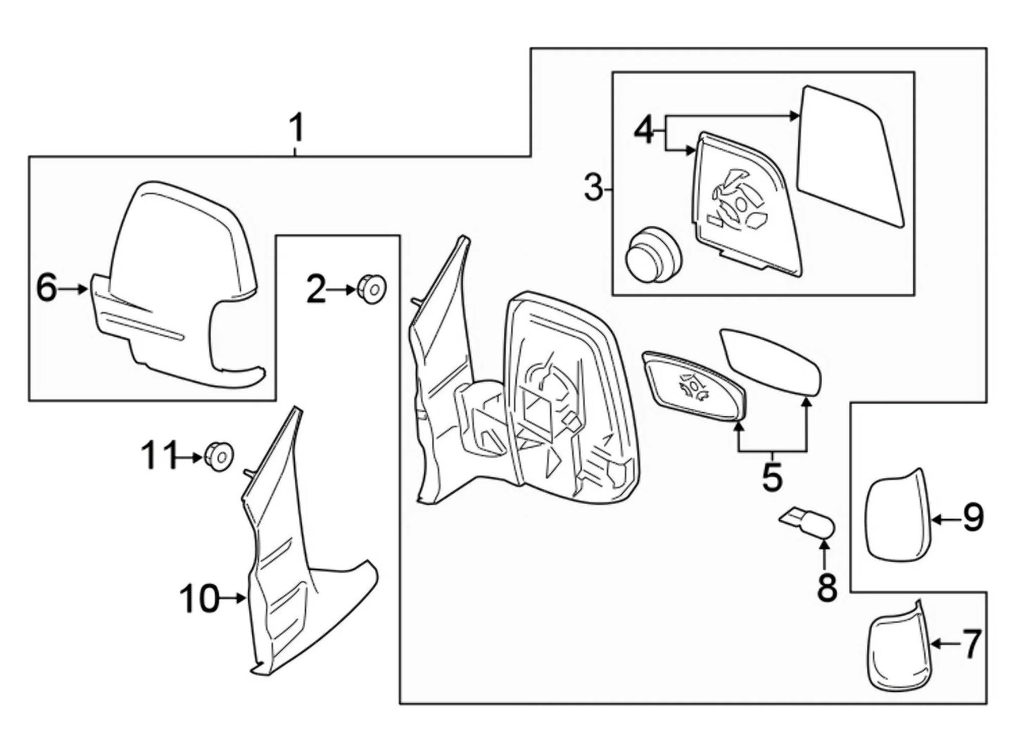 View Left Ford OE Outer Mirror Door (2022-2023) Genuine Transit Rear New Front