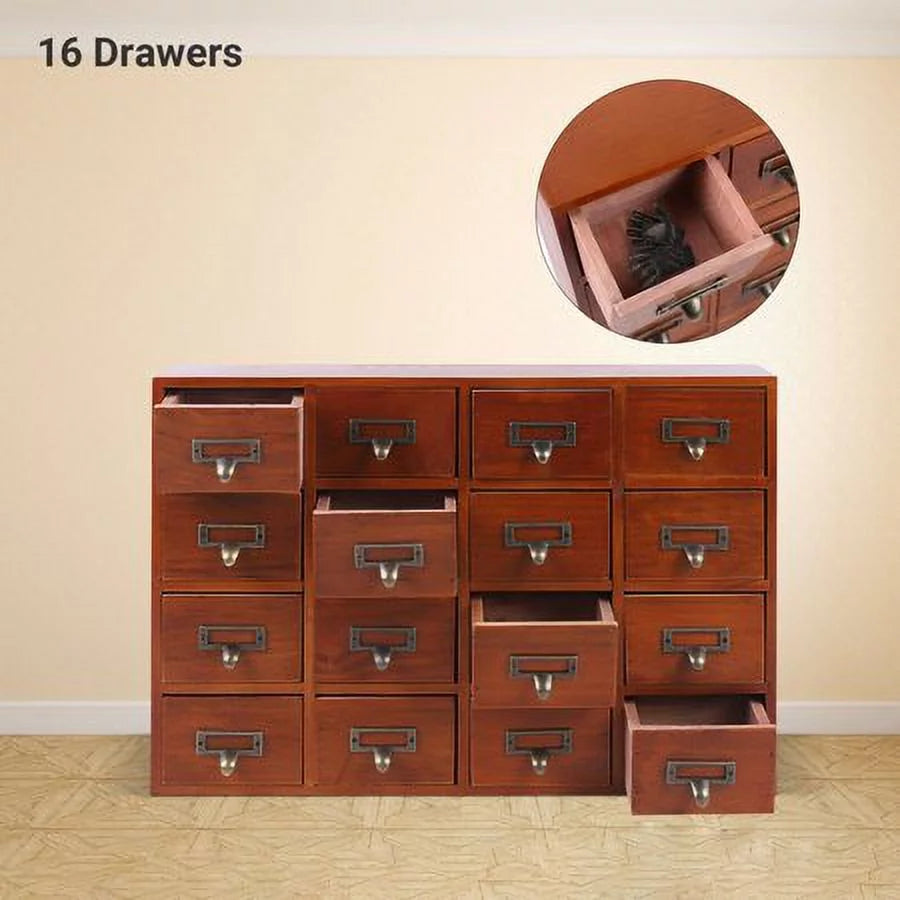 Retro Storage Apothecary Wood Desk Drawer Cabinet Drawers Box 16 Organizer