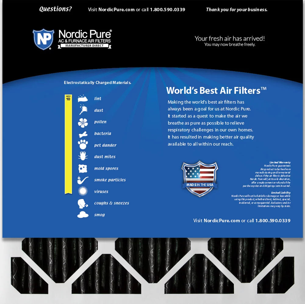 3 Pleated Pack Air Pure Carbon 10 24x24x2 Furnace Filters Nordic MERV Plus