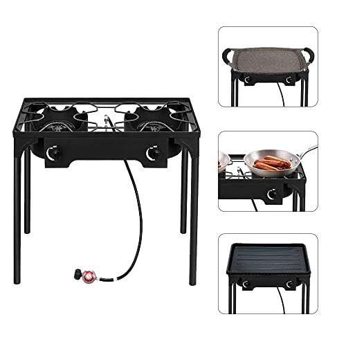 Backyard Gas BTU Outvita Legs, and Knobs Removable Temperature Control Frying Cooker Camping for Burner BBQ, Stove Cooking, 150,000 Cooking, Outdoor Baking Propane for with 2