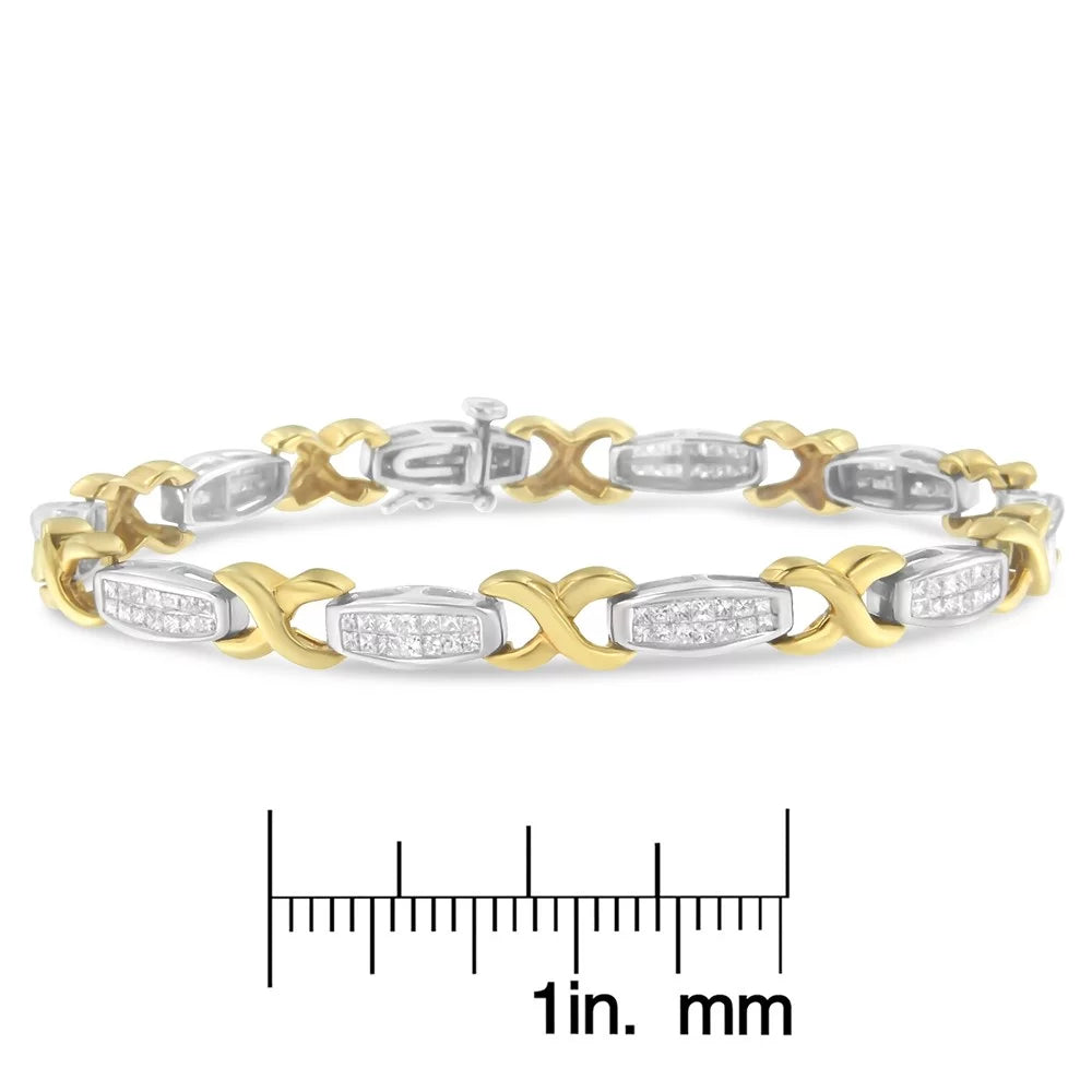 Bracelet Tennis 14K White 2 Yellow Invisible-Set and Gold Carat TDW X-Link Diamond (G-H, SI1-SI2)