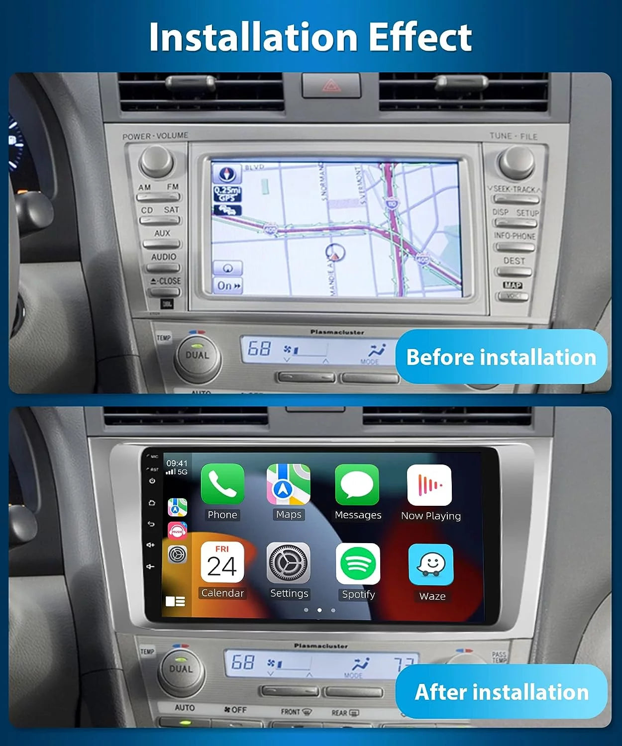 Car WIFI Toyota AHD for Podofo Radio Wireless Mirror Auto GPS 2+32G Touchscreen Backup Carplay Camry Android FM 2006-2011 Camera HD Link 1080P Stereo 9'' Hifi Bluetooth,