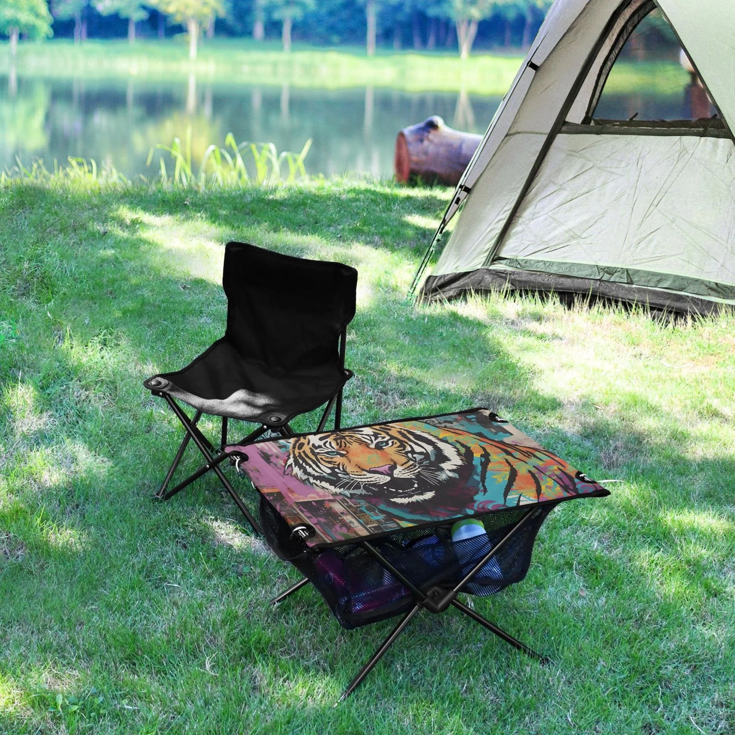 Picnic Storage Compact BBQ Tiger Table Hiking Abstract Foldable Beach for Fishing Camping Table Bag Portable Table Outdoor with