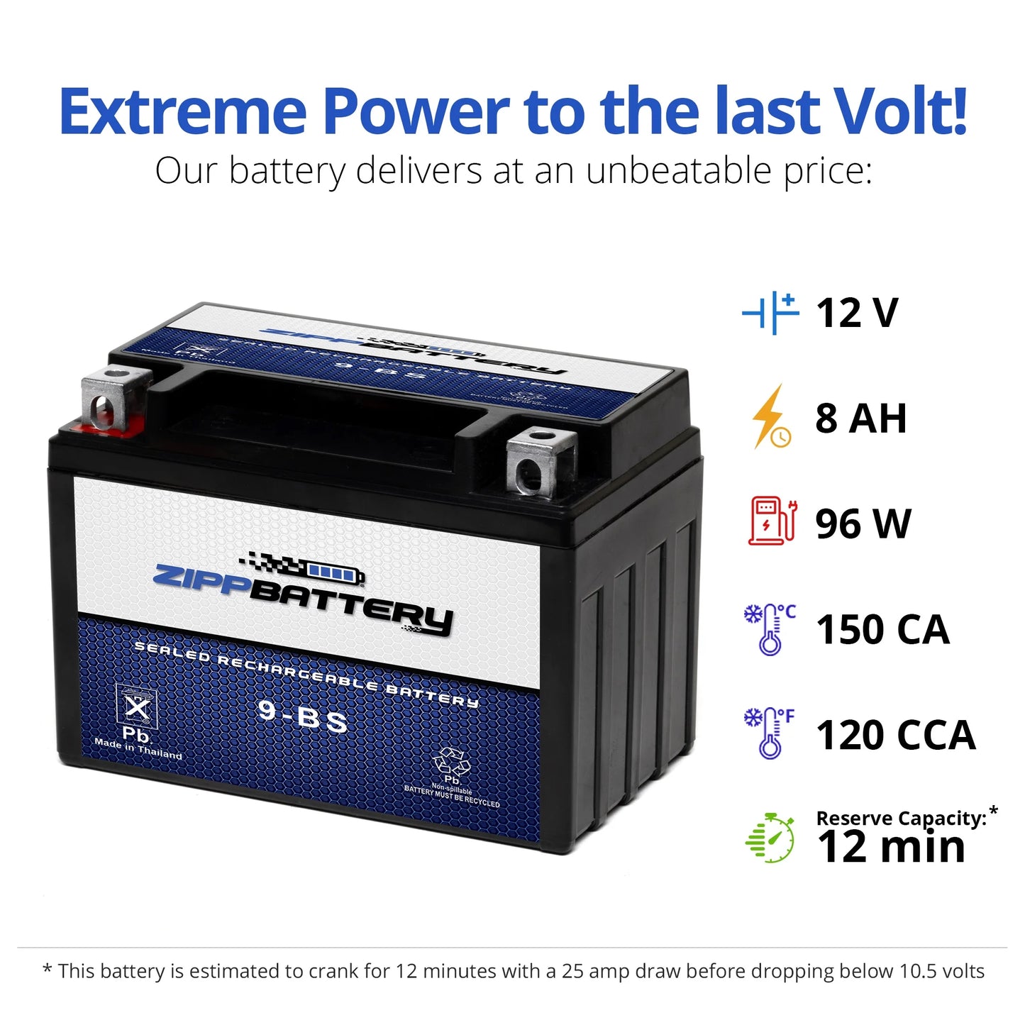 Battery for Suzuki (9-BS Motorcycle CCA) YTX9-BS 12 120 Ah, Battery S Rf600r Zipp Volt,8 600cc 1996