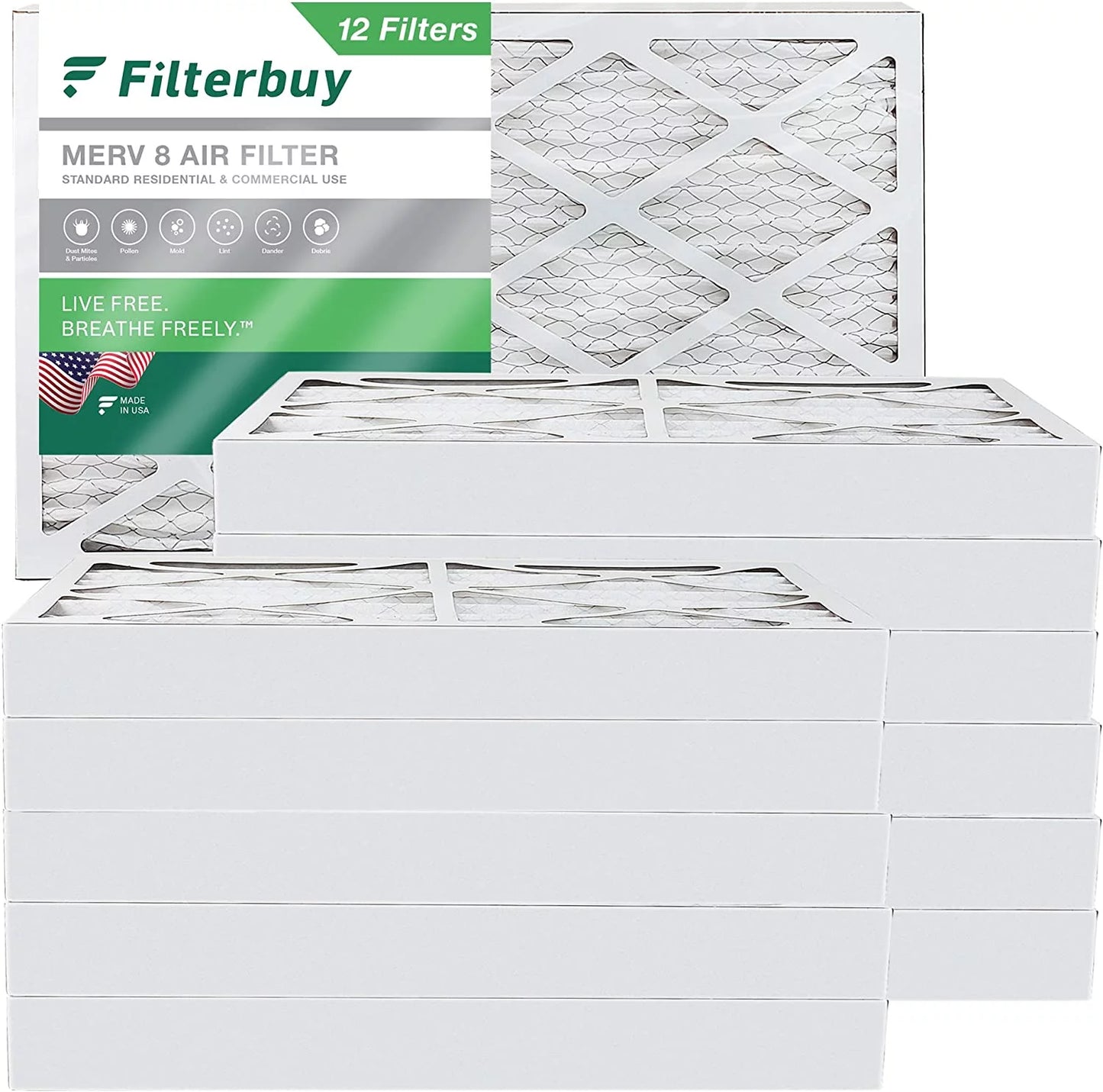 (12-Pack) Filterbuy Furnace MERV Pleated AC 8 Air HVAC Filters 16x30x4