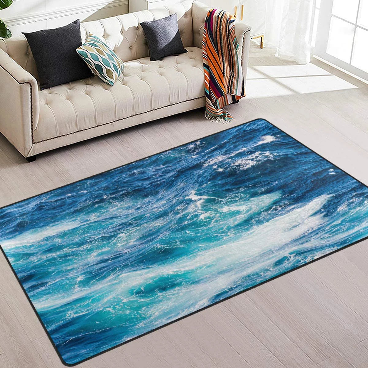 5'(48 Carpet Wave Rug x Dinning 120 Non Area for Sea Sea 63 Rug Slip Floor Room x 4' 160 Inches x Ocean / Nursery Kitchen, Ocean Wellsay Bedroom cm), Yoga Wave Living Mat