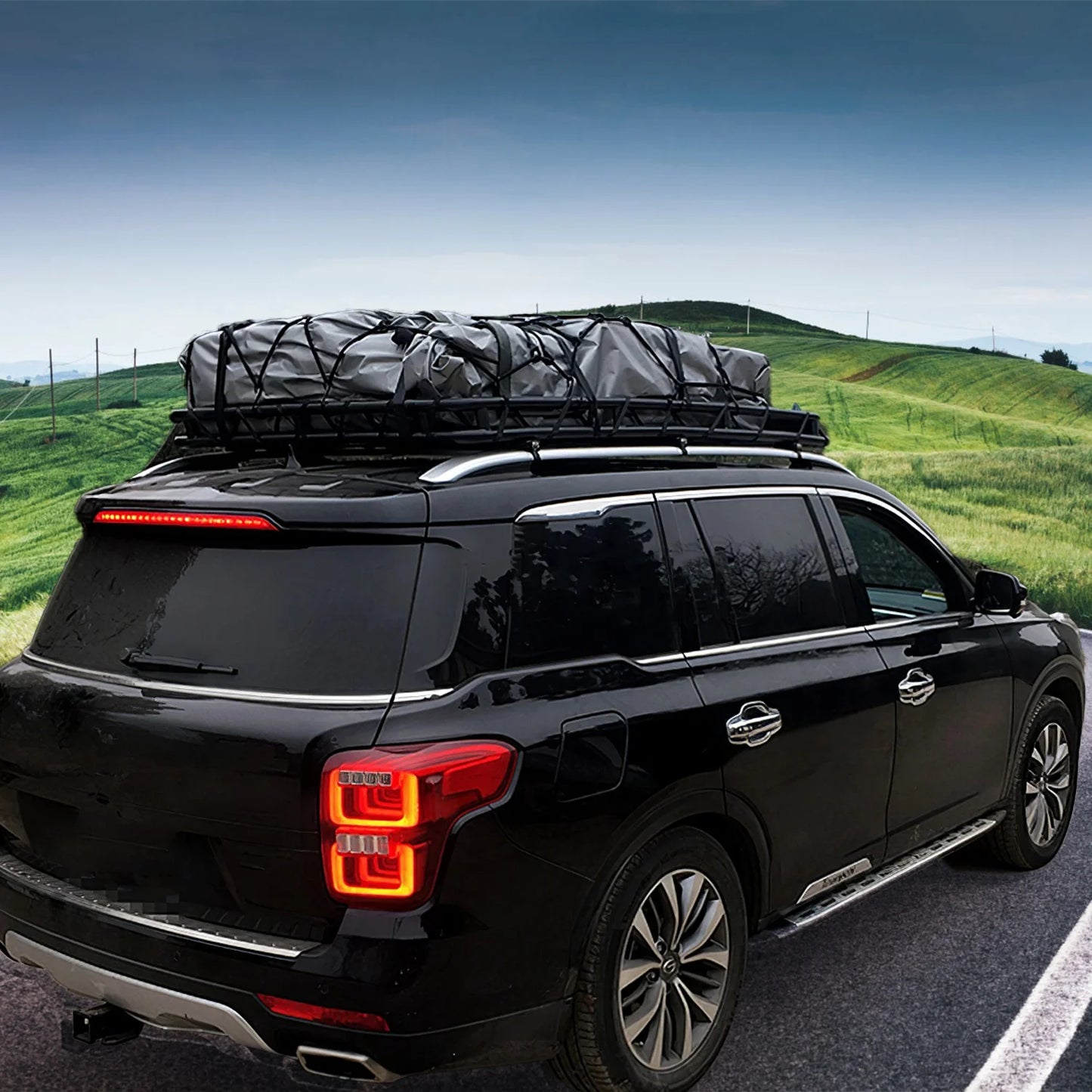 Roof iMounTEK Elastic with Rack 220lbs Capacity Heavy Universal Top Basket Luggage Black Car Hook Cargo Holder Duty Cargo Rack Carrier Strap Net 63x39x6.3in,