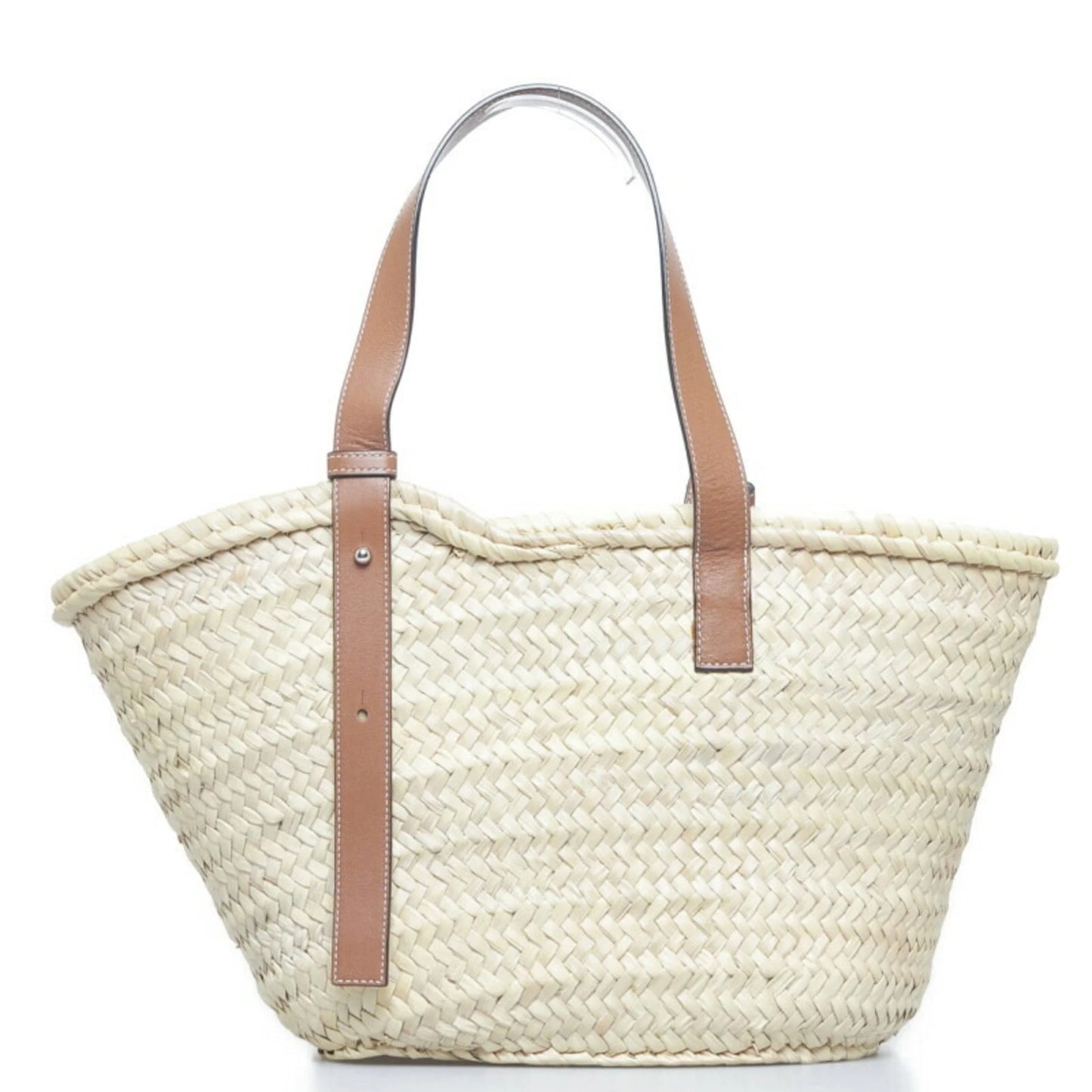 Brown Leather Pre-Owned Loewe Handbag Palm Basket (Good) LOEWE Raffia Ladies Medium Leaf Natural