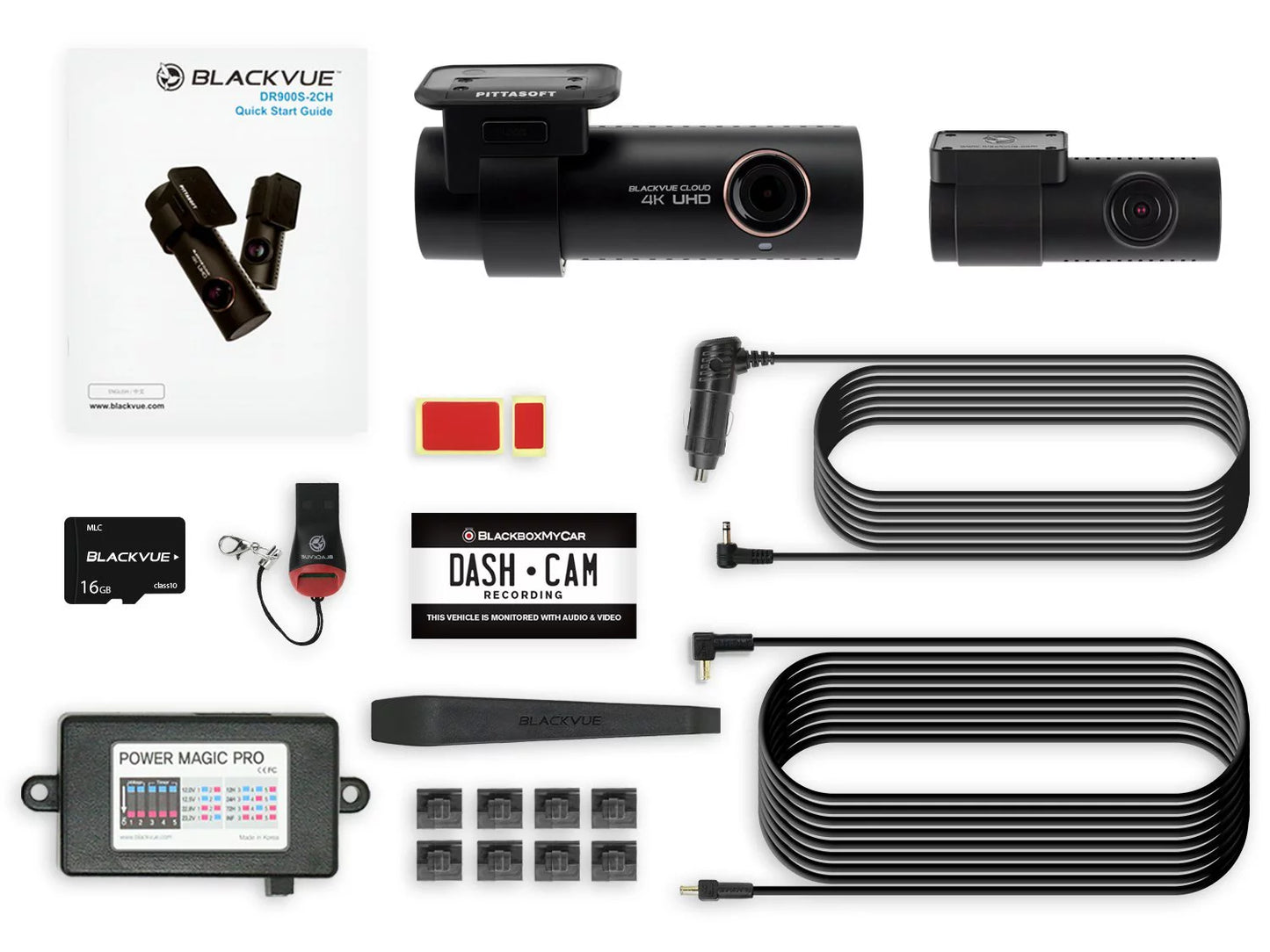 | Hardwire Pro | with 16GB DR900S-2CH Blackvue Kit 2-Channel Card 4K Power SD Dashcam Magic