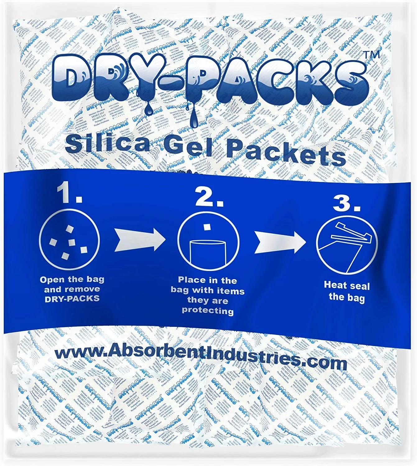 448 Absorbs Industries Dry-Packs Gel Silica Absorbent Dehumidifier Moisture 40PK Rechargeable Tyvek Gram in