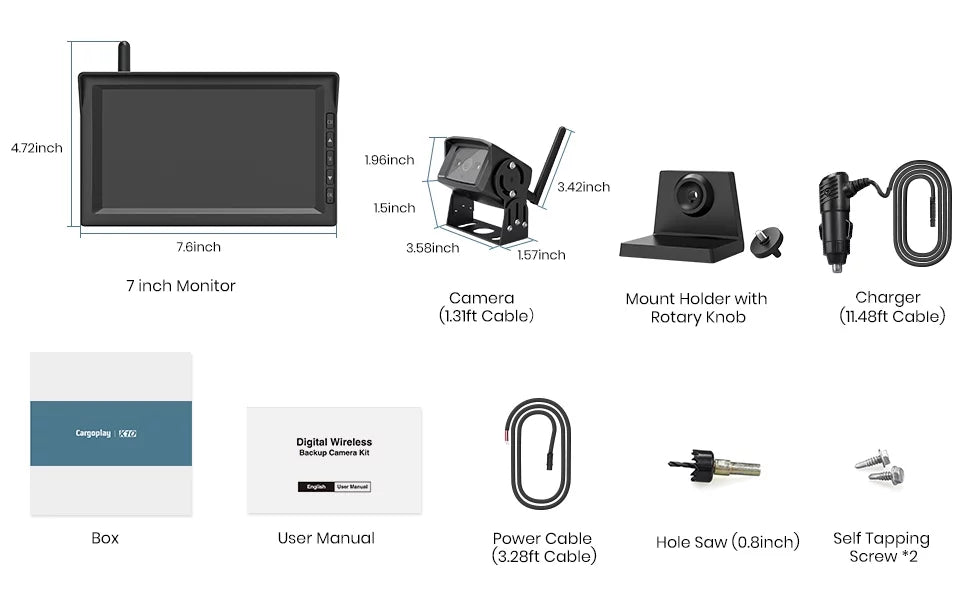 Night Kit K10 Camera 7'' Rear IR Wireless RV with Monitor, 5th Backup Cars, 2 Trucks, HD , Vision for Camera Support RVs, System Motorhome View Trailers, Cameras