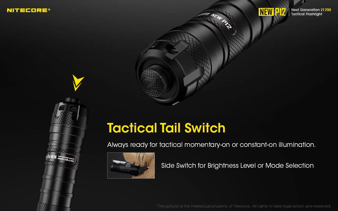 - CREE Pressure New P12 Switch w/RSW3 Version Flashlight Nitecore Combo: LED Lumens Tactical 1200 V6 HD - XP-L