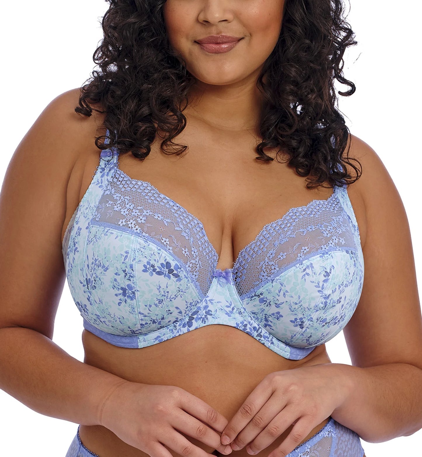 Banded Underwire Plunge Elomi (4490),42DD,Cornflower Lace Bra Lucie Stretch