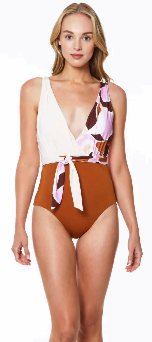 Large Plunge Tie-Front Swimsuit, Nuveau Sanctuary LION US One Piece