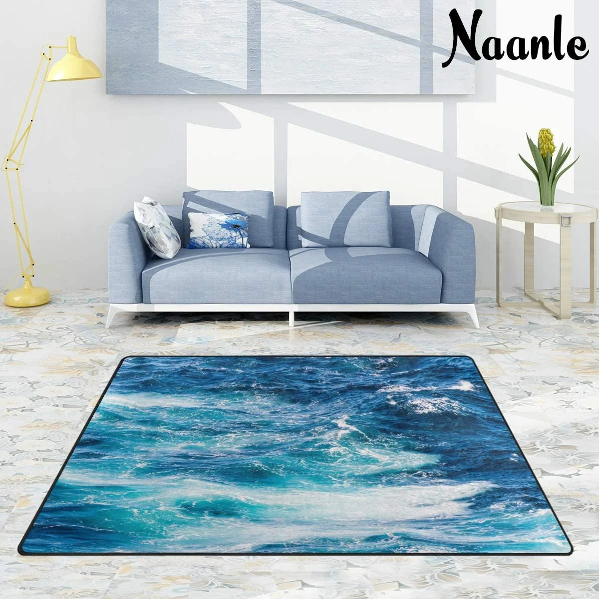 5'(48 Carpet Wave Rug x Dinning 120 Non Area for Sea Sea 63 Rug Slip Floor Room x 4' 160 Inches x Ocean / Nursery Kitchen, Ocean Wellsay Bedroom cm), Yoga Wave Living Mat